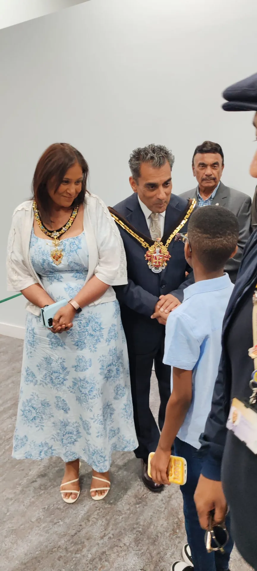 Jayce Joyce with the Mayor and Mayoress of Wolverhampton at Tettenhall Wood School