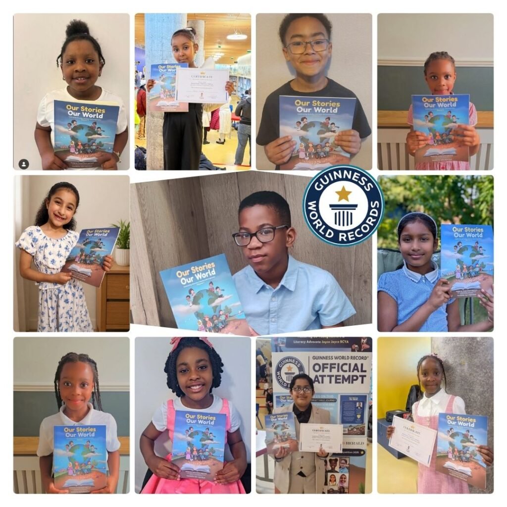 Collage of the twenty young authors from the 2025 Books From Children To Children pilot competition